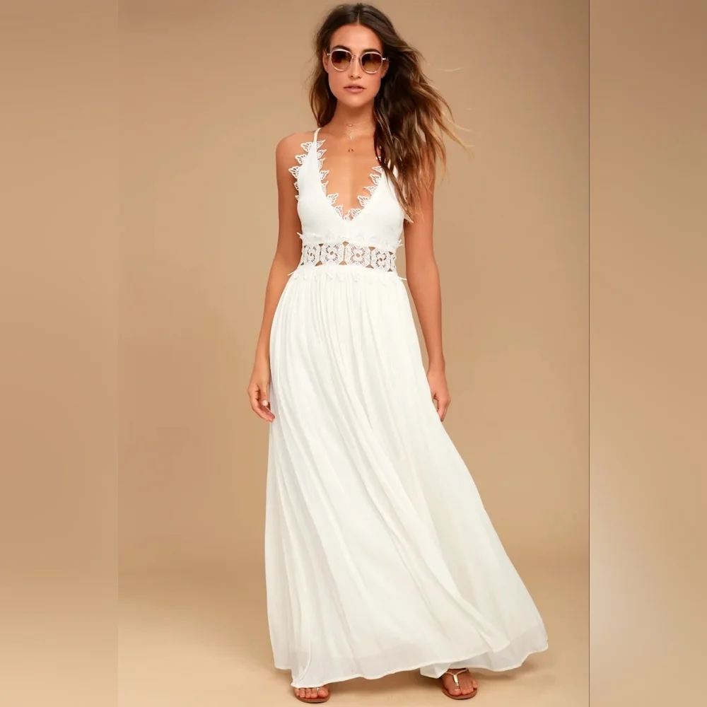 Lulus This is Love White Lace Maxi Dress S Wedding Vacation Resortwear Beach - Picture 3 of 10